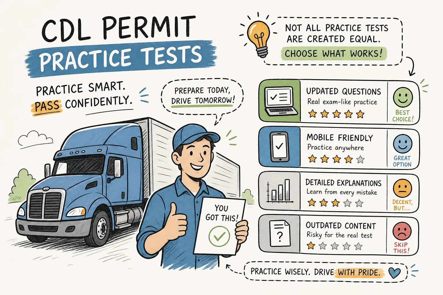 Free CDL permit practice tests: which options are worth it