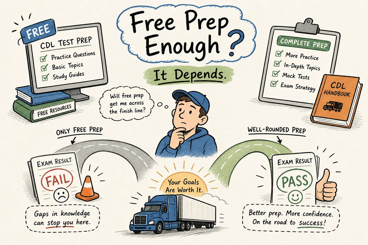 Is Free CDL Test Prep Enough to Pass the Knowledge Exam?
